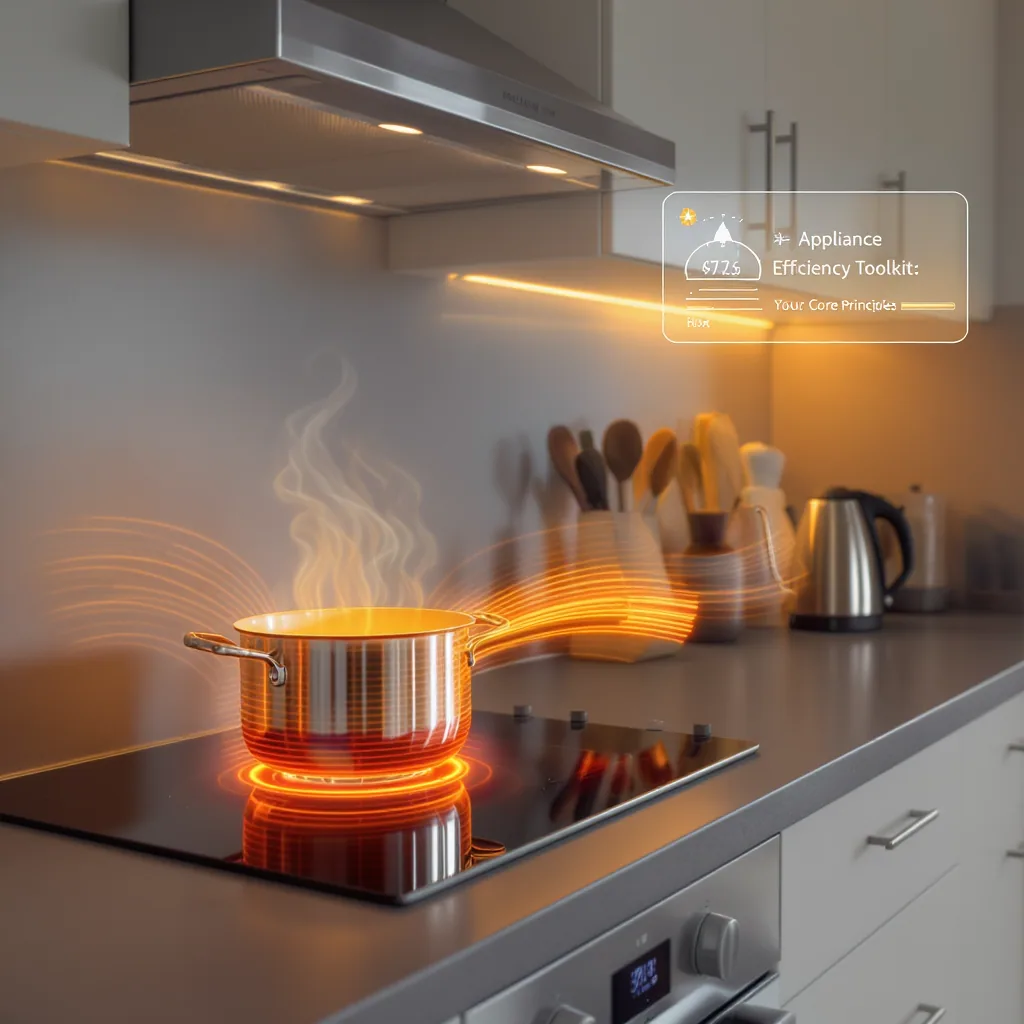 A Modern Kitchen With Appliances Emitting Heat Waves And An