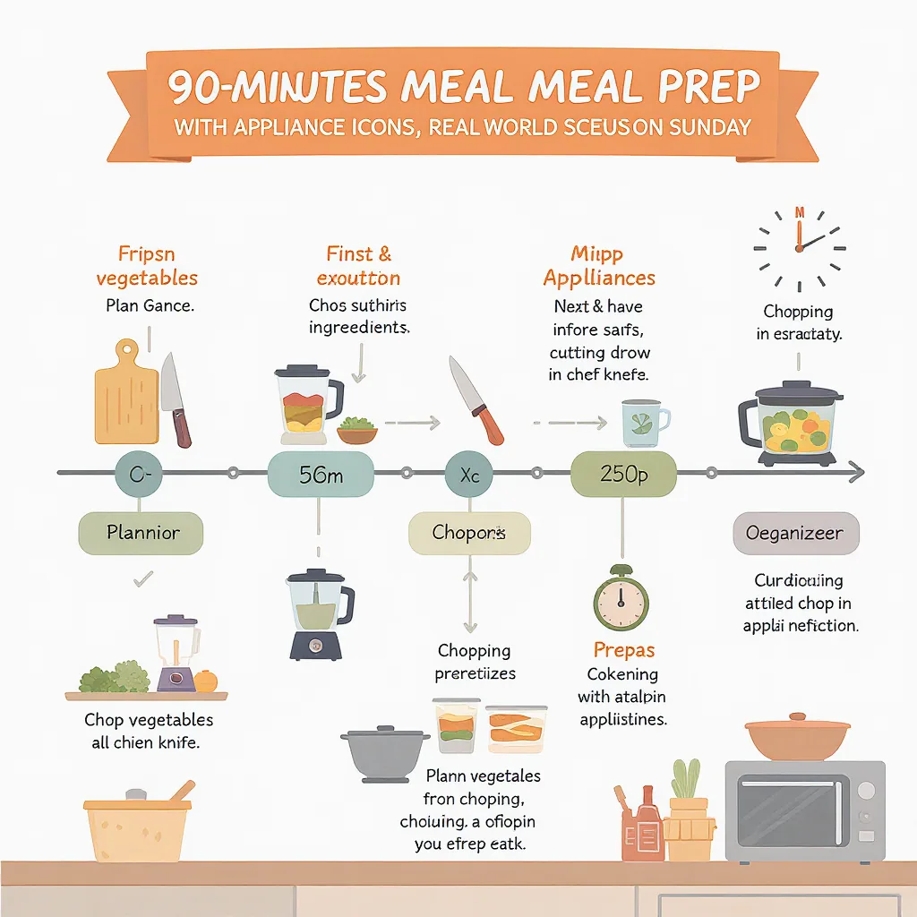 Infographic Timeline Showing A 90-minute Meal Prep Session With Appliance