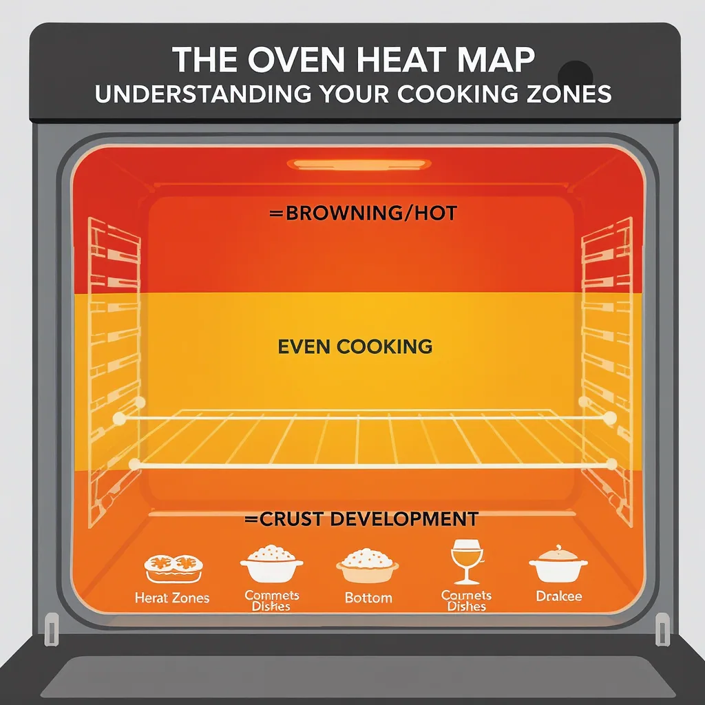 Diagram Of Oven Interior With Colored Heat Zones And Food