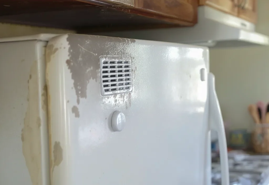 Close-up of a kitchen stove with greasy, clogged vents and dirty burners, reducing cooking efficiency.