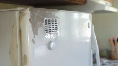 Close-up of a kitchen stove with greasy, clogged vents and dirty burners, reducing cooking efficiency.
