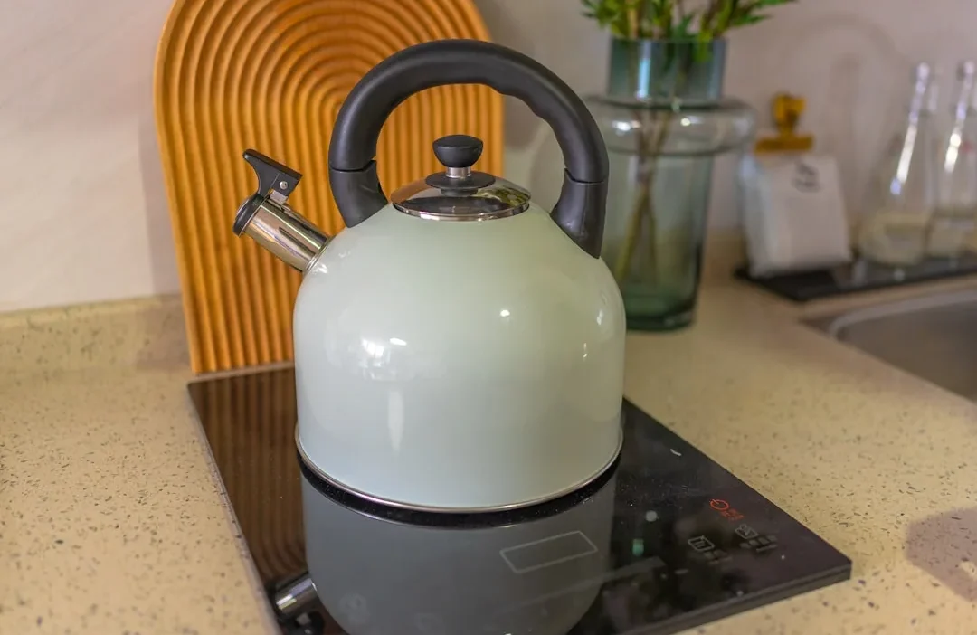 Electric kettle and stovetop kettle side-by-side comparison for energy-efficient water boiling.