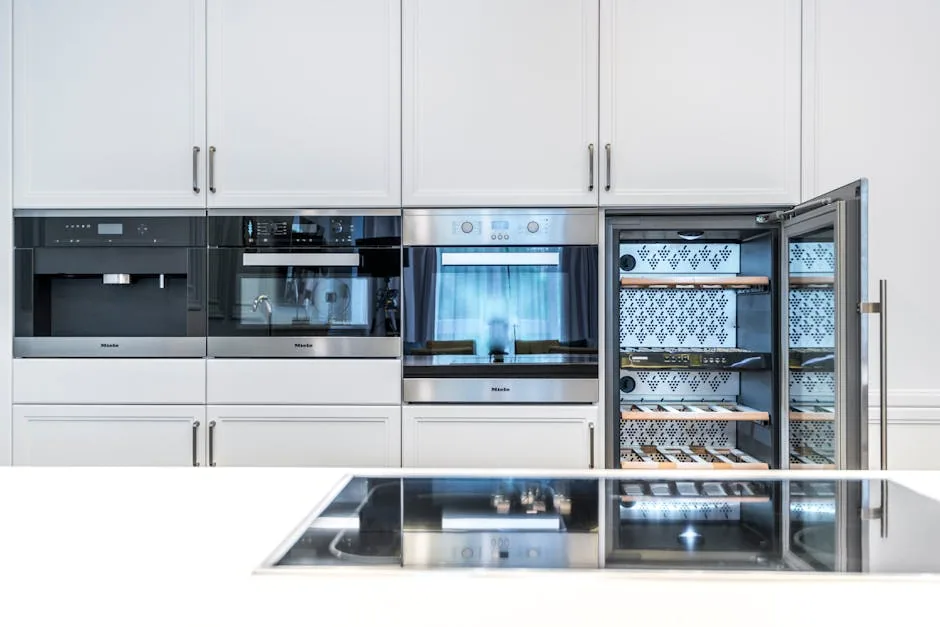 Modern Kitchen With Induction Cooktop And Microwave