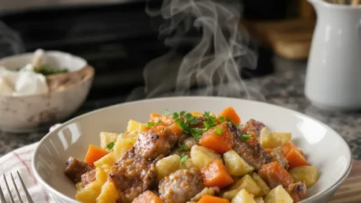 Person reheating leftovers in a microwave, illustrating energy-efficient food warming tips.