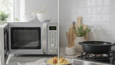 Comparison of microwave and stovetop for reheating food to save energy.