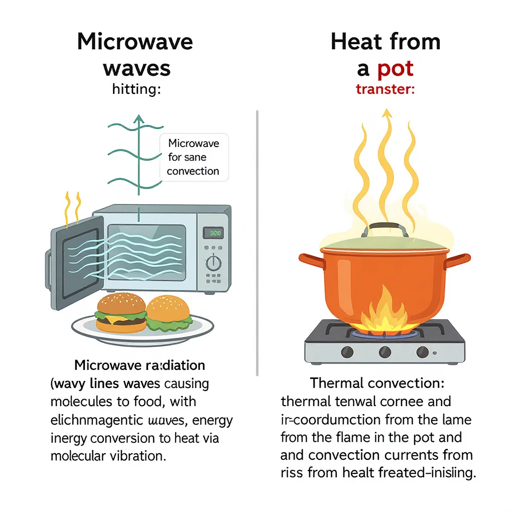 Diagrams Comparing Microwave Energy Transfer To Conventional Stove Heating