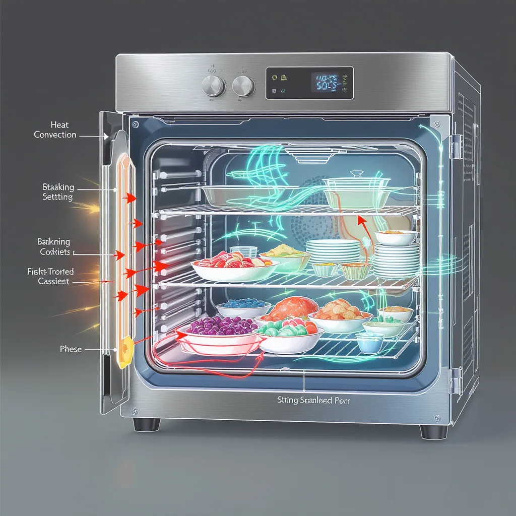 Cross-section Diagram Of An Oven With Heat Currents And Multiple