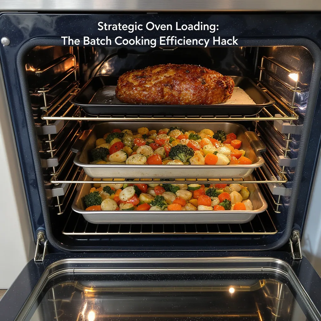 Top-down View Of An Oven Loaded With A Roast Vegetables