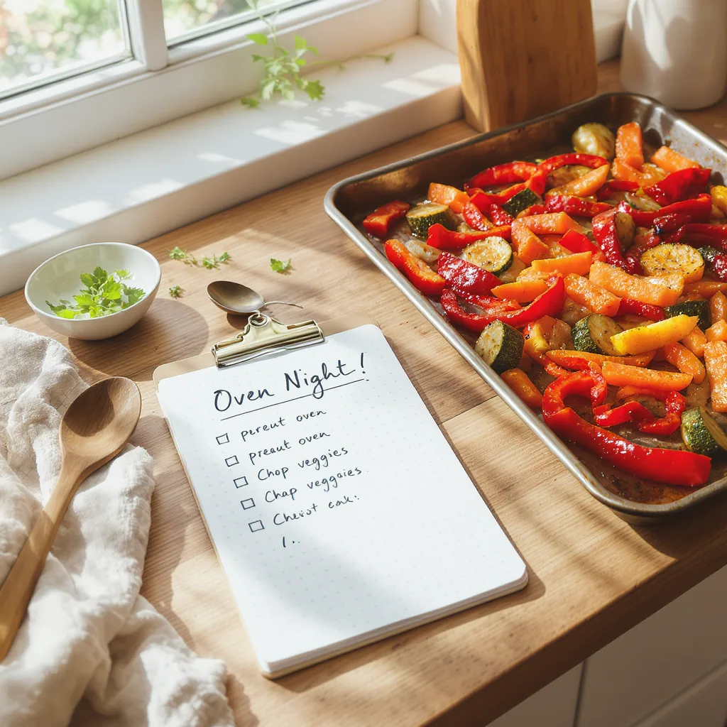 Cheerful Kitchen Counter With A Handwritten 'oven Night' Checklist And