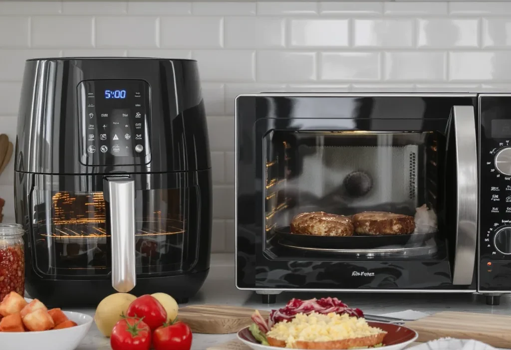 Energy-efficient oven, air fryer, and microwave comparison chart for cooking appliances.