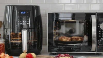 Energy-efficient oven, air fryer, and microwave comparison chart for cooking appliances.