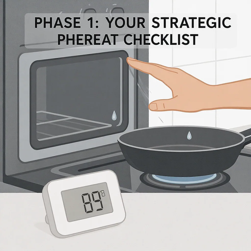 Diagram Of A Home Cook's Preheat Checklist Showing Oven Stovetop