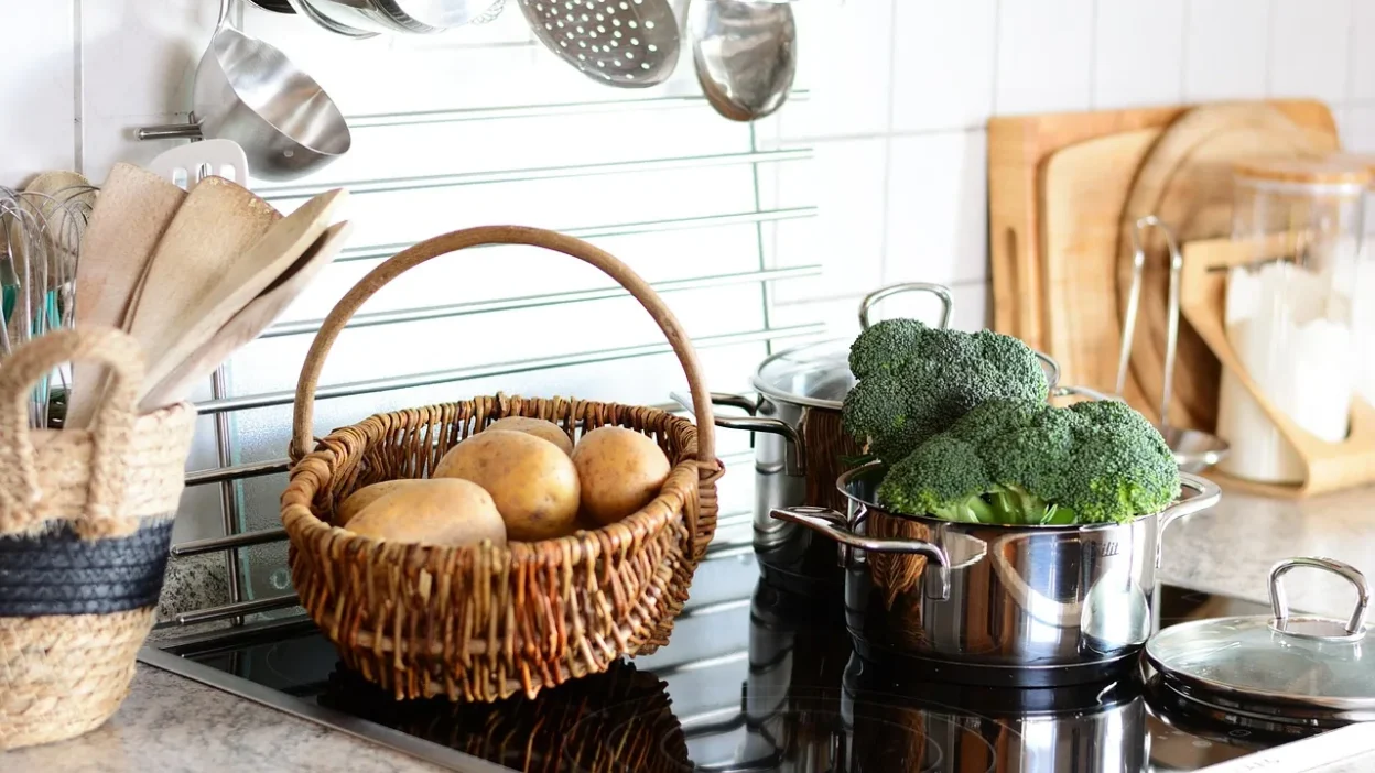Energy-saving workflow diagram for using a pressure cooker or multi-cooker efficiently in a kitchen.