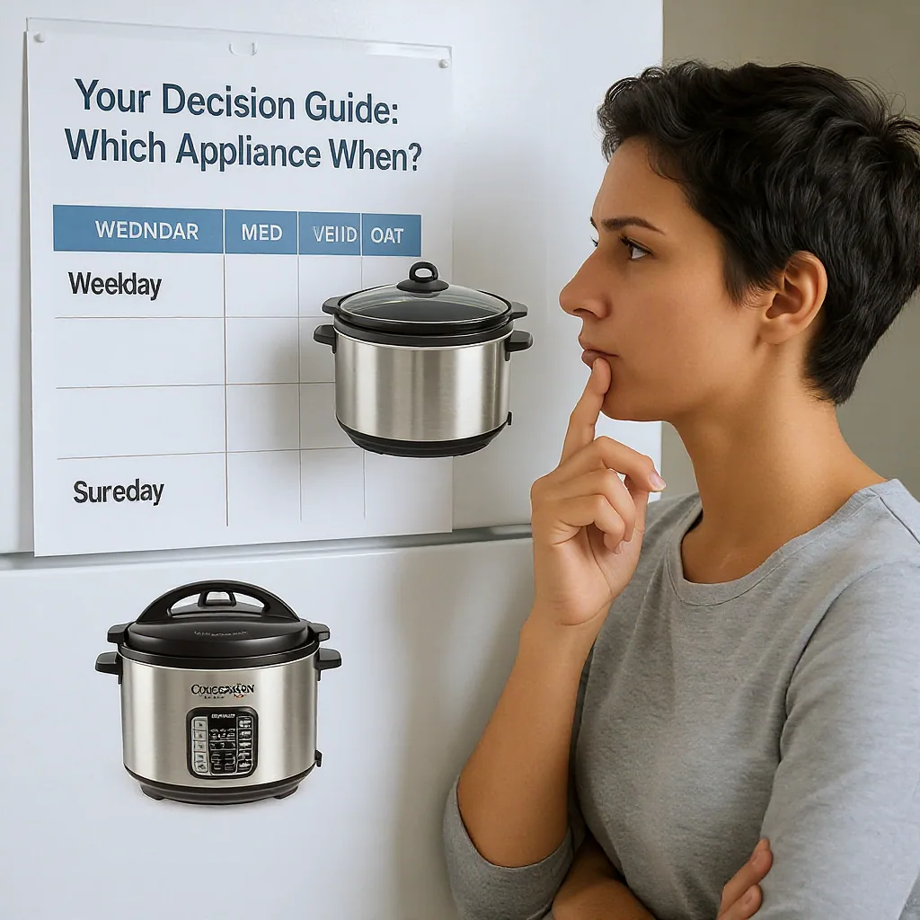 Person Looking At A Weekly Meal Plan On Fridge With