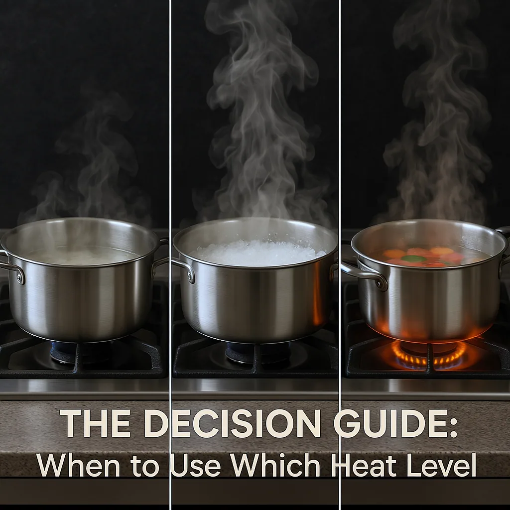 Side-by-side Comparison Of Three Pots On A Stovetop At Different