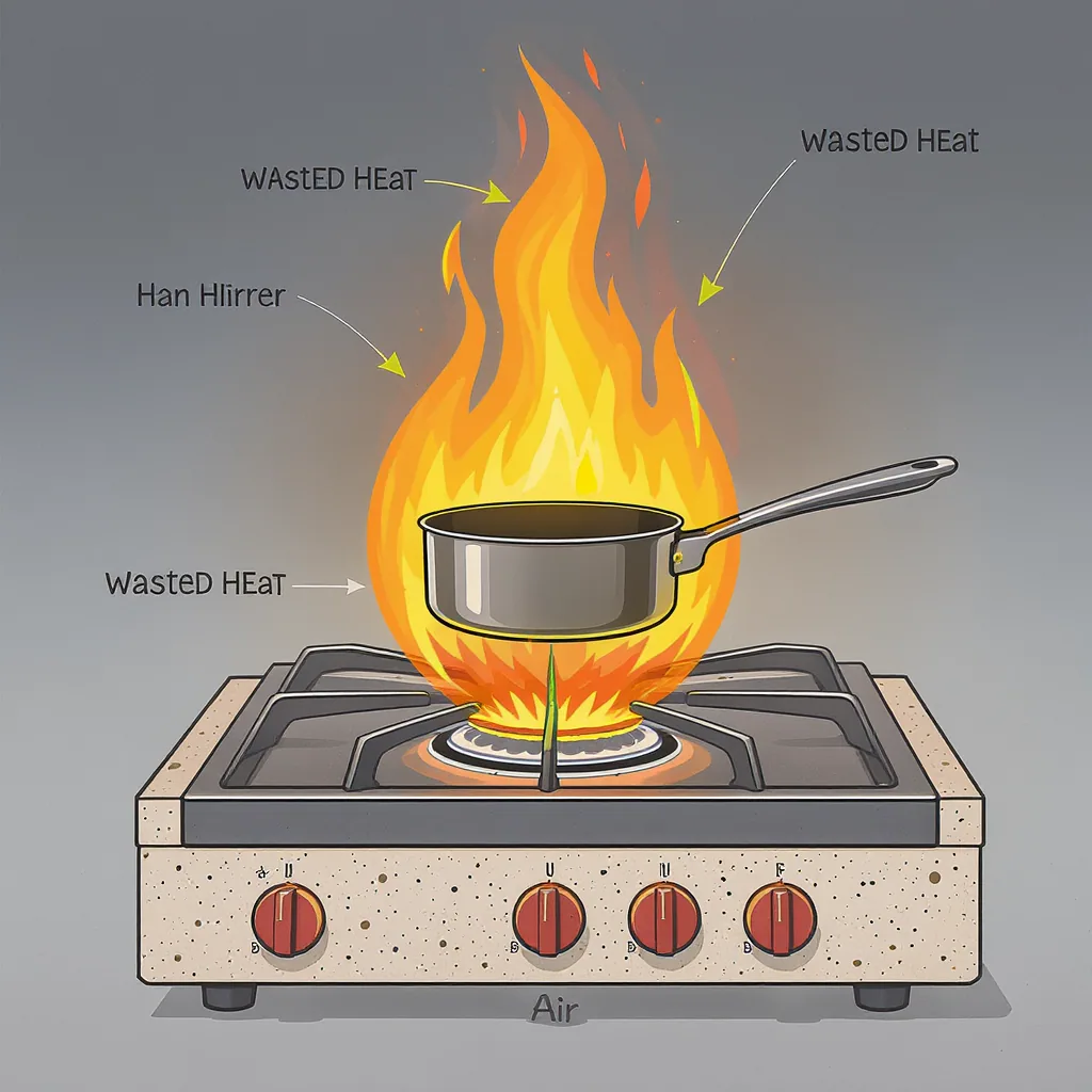 Diagram Of A Gas Burner Flame Heating Saucepan With Arrows