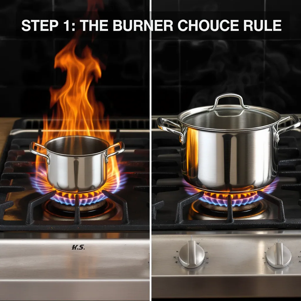 Side-by-side Comparison Of Inefficient And Efficient Pot-to-burner Sizing