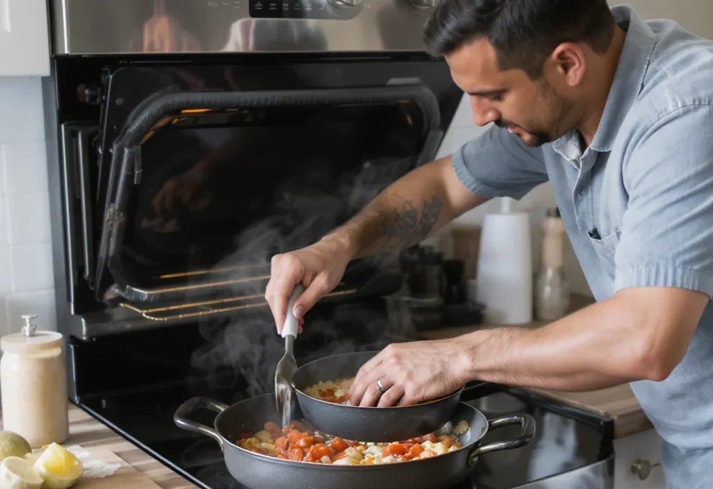 A technician performing safe maintenance on a refrigerator to restore its efficiency and prevent performance decline.