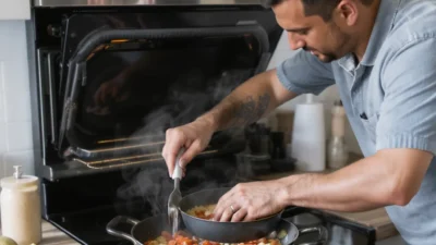 A technician performing safe maintenance on a refrigerator to restore its efficiency and prevent performance decline.